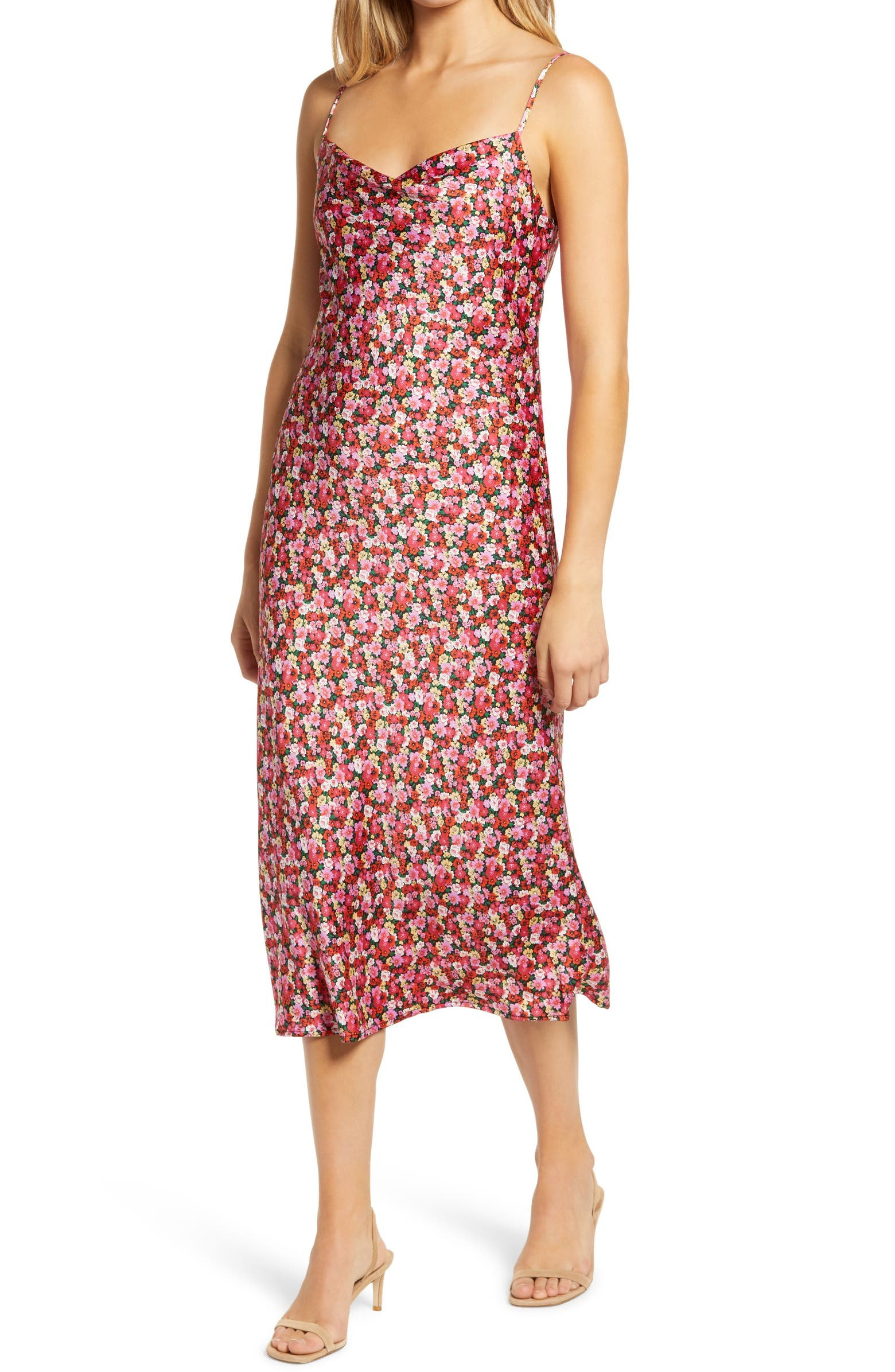 Cowl Neck Satin Midi Dress | Nordstrom