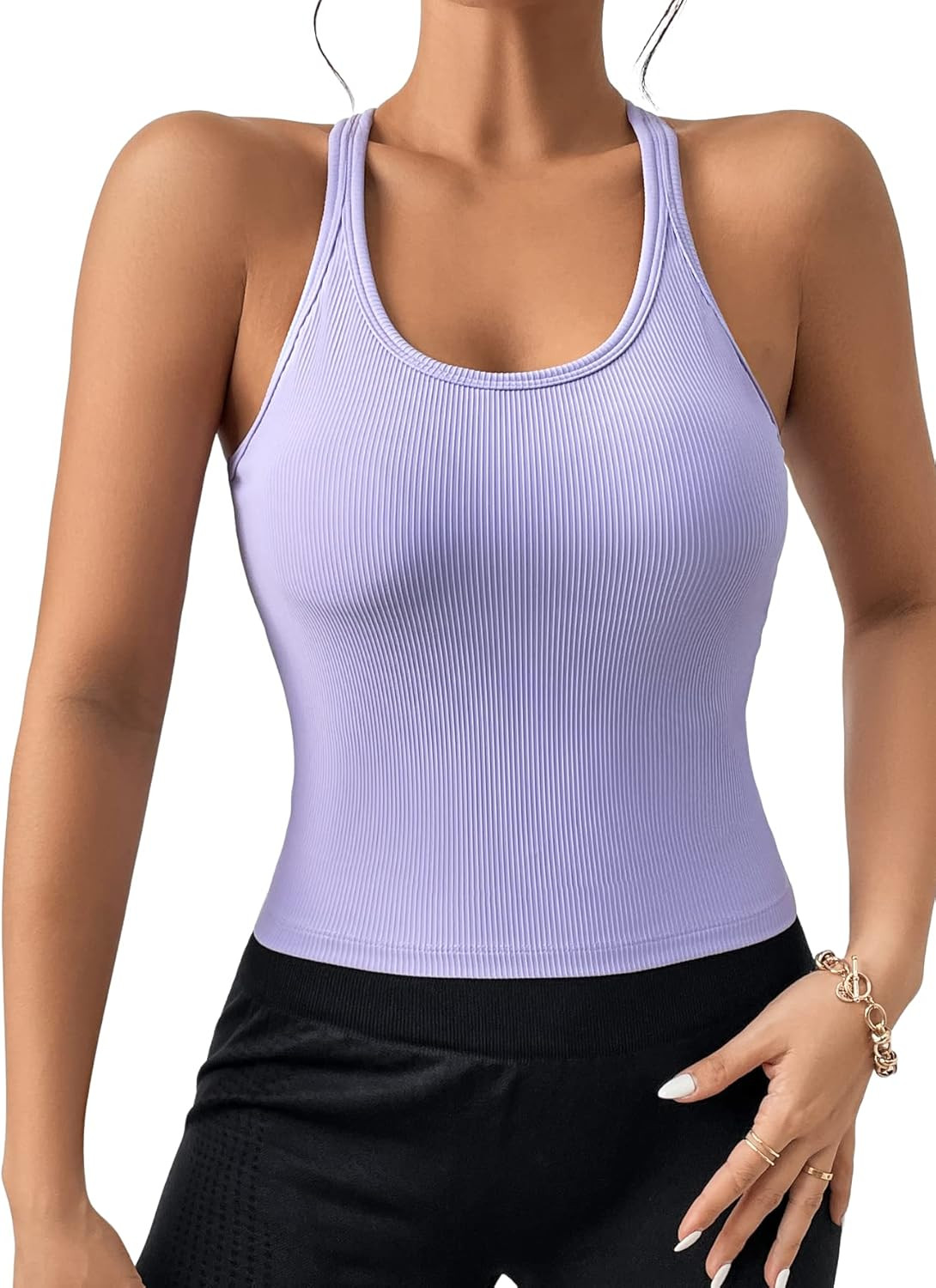 ESPRLIA Women Racerback Workout Crop Tank Top Ribbed Yoga Sport Bra with Built in Bra | Amazon (US)