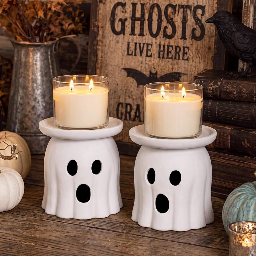 Tioncy 2 Pcs Terracotta Ghost Candle Holders Halloween Candlestick Holder Ghost Table Centerpiece... | Amazon (US)
