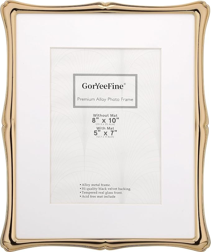 8x10'' Premium Alloy Gold Picture Frame with Acid Free Mat 5x7'',Hi-End Décor Metal Frames 5x7''... | Amazon (US)