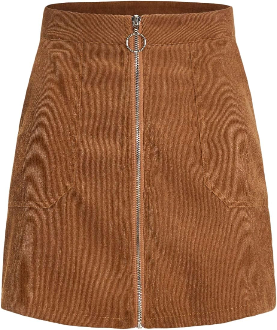 Women's Zipper Front Corduroy Skirt Mini Pencil Skirt | Amazon (US)