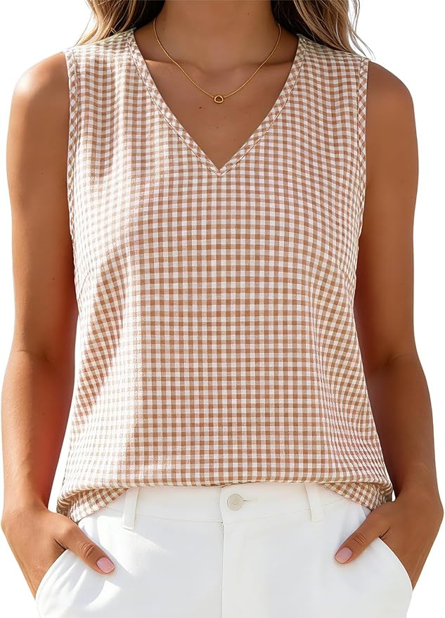 LOMON Womens Linen Crop Tank Top V Neck Tank Tops Sleeveless Cute Spring Summer Tops for Women 20... | Amazon (US)