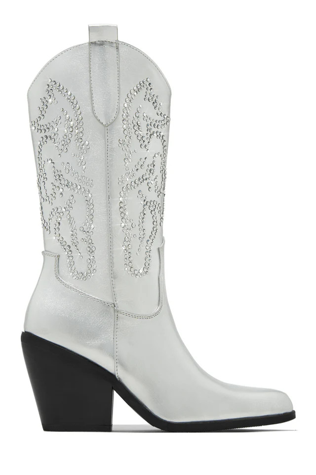 Miss Lola | Best In The West Silver Embellished Cowgirl Boots | MISS LOLA