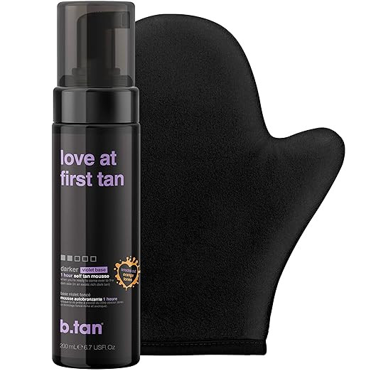b.tan Violet Self Tanner Kit | Fall In Love at First Tan Bundle - Dark Tanning Mousse w Mitt Appl... | Amazon (US)