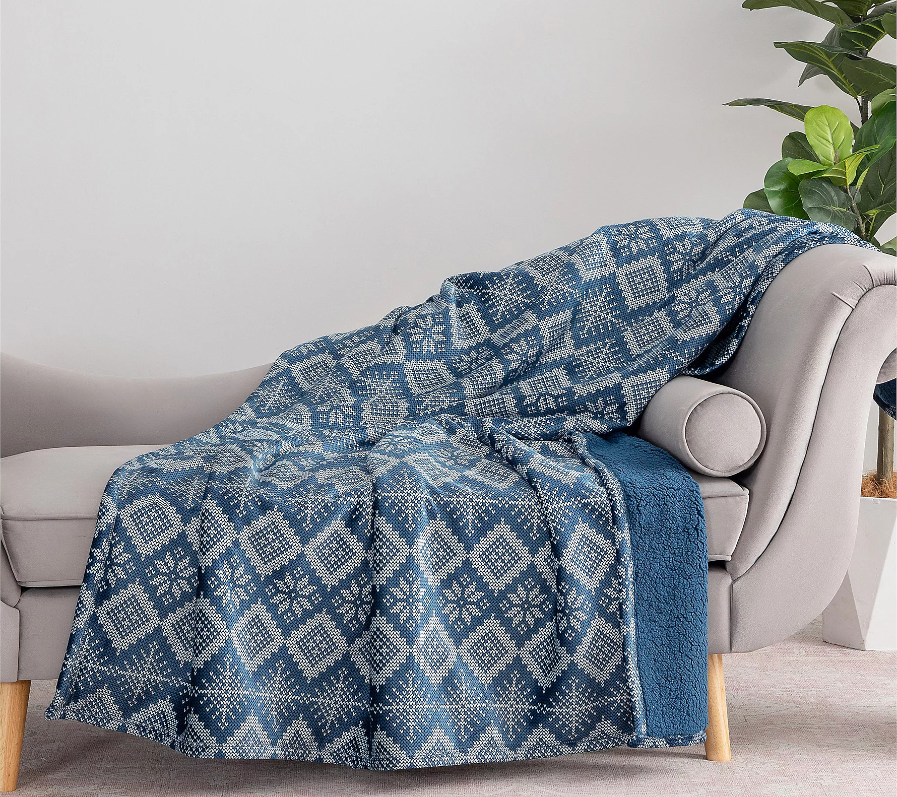 Berkshire 60x70 Diamond Fairisle Suedemink & Sherpa Throw | QVC