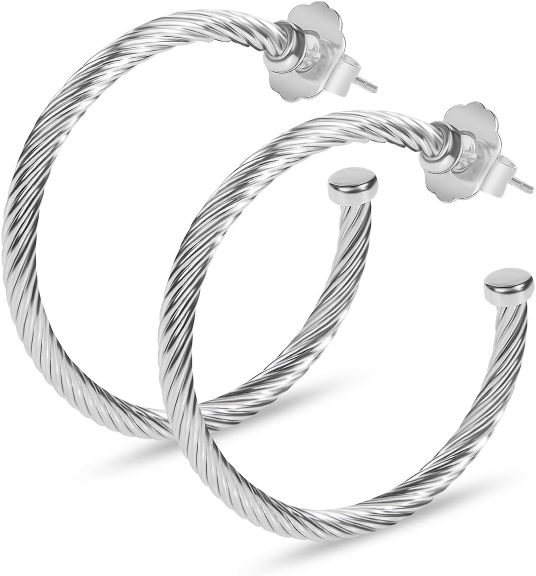 Inspired Designer Twisted Hoop Earrings for Women Fashion Jewelry Cable Wire Half Hoop Earrings for Women Gift, 1.37 inches, Brass, No Gemstone | Amazon (CA)