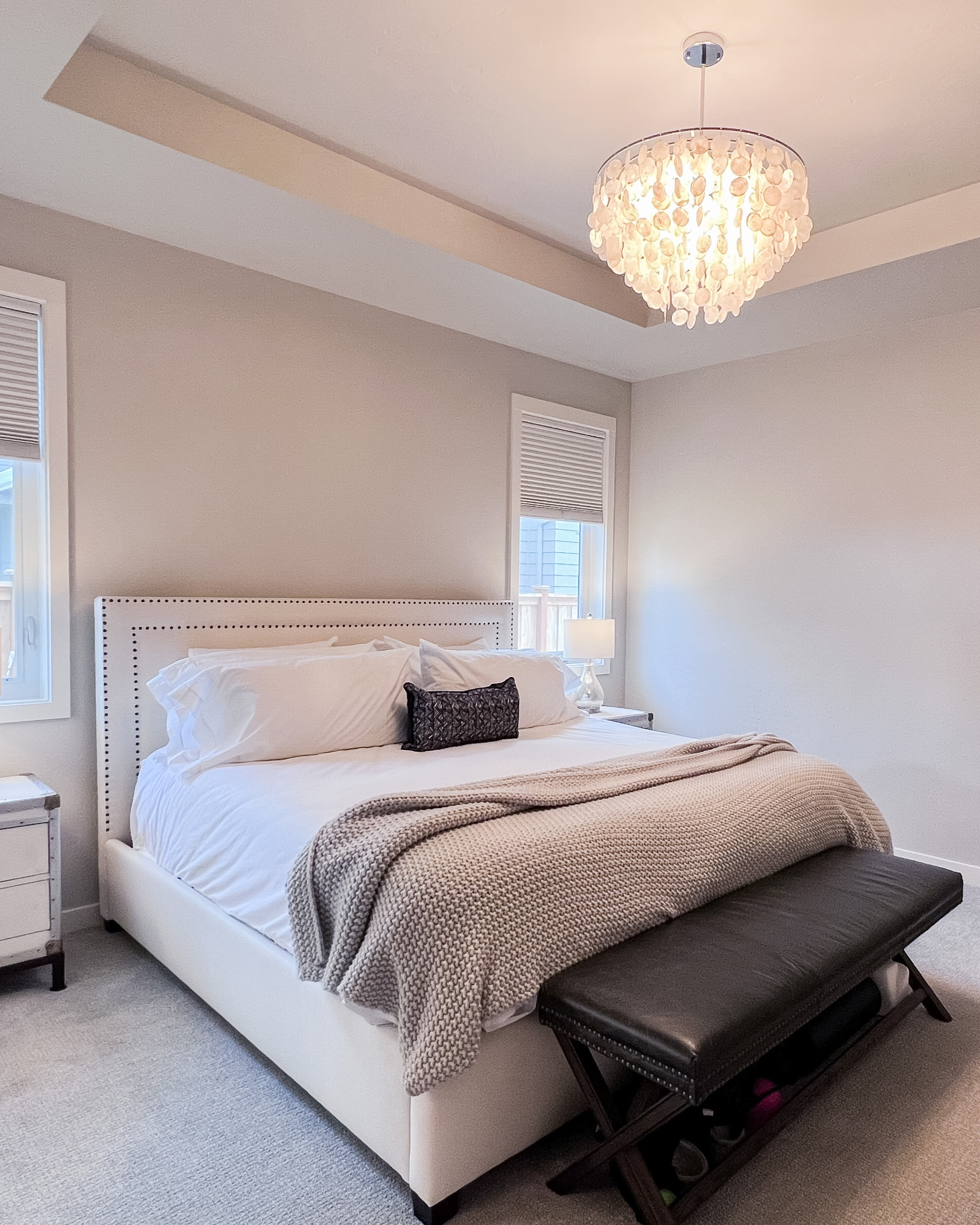 Refresh your master bedroom with these pieces! I’m linking both the Pottery Barn version and a similar version from Wayfair! Including the upholstered bed frame, Capiz chandelier, end of bed bench, throw blanket, side tables, night stands and bedding! #masterbedroom #masterbed #bedroomdecor

#LTKhome #LTKFind #LTKfamily