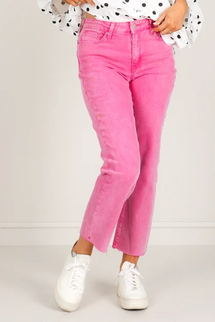 Kelley Hot Pink Cropped Straight Jean | The Willow Tree