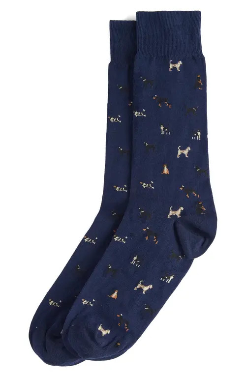 Barbour Mavin Dog Cotton Blend Crew Socks in Mid Blue/dog at Nordstrom, Size Medium | Nordstrom