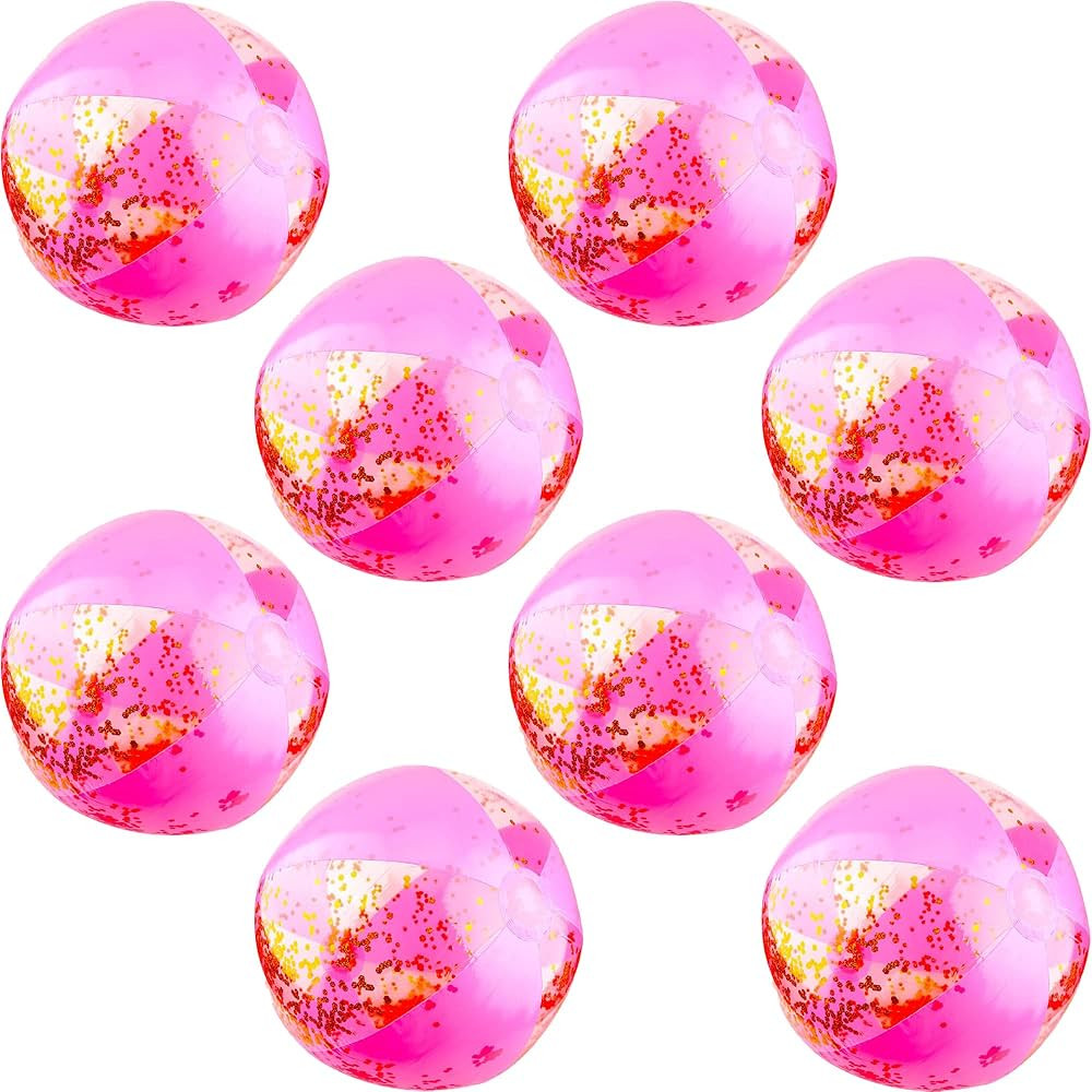 Sonarun 8 Pieces Inflatable Beach Ball Glitter Pool Party Balls Pink Confetti Summer Water Fun Ga... | Amazon (US)
