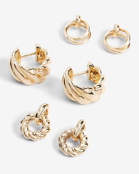 Set of 3 Twist Mini Doorknocker Earrings | Express