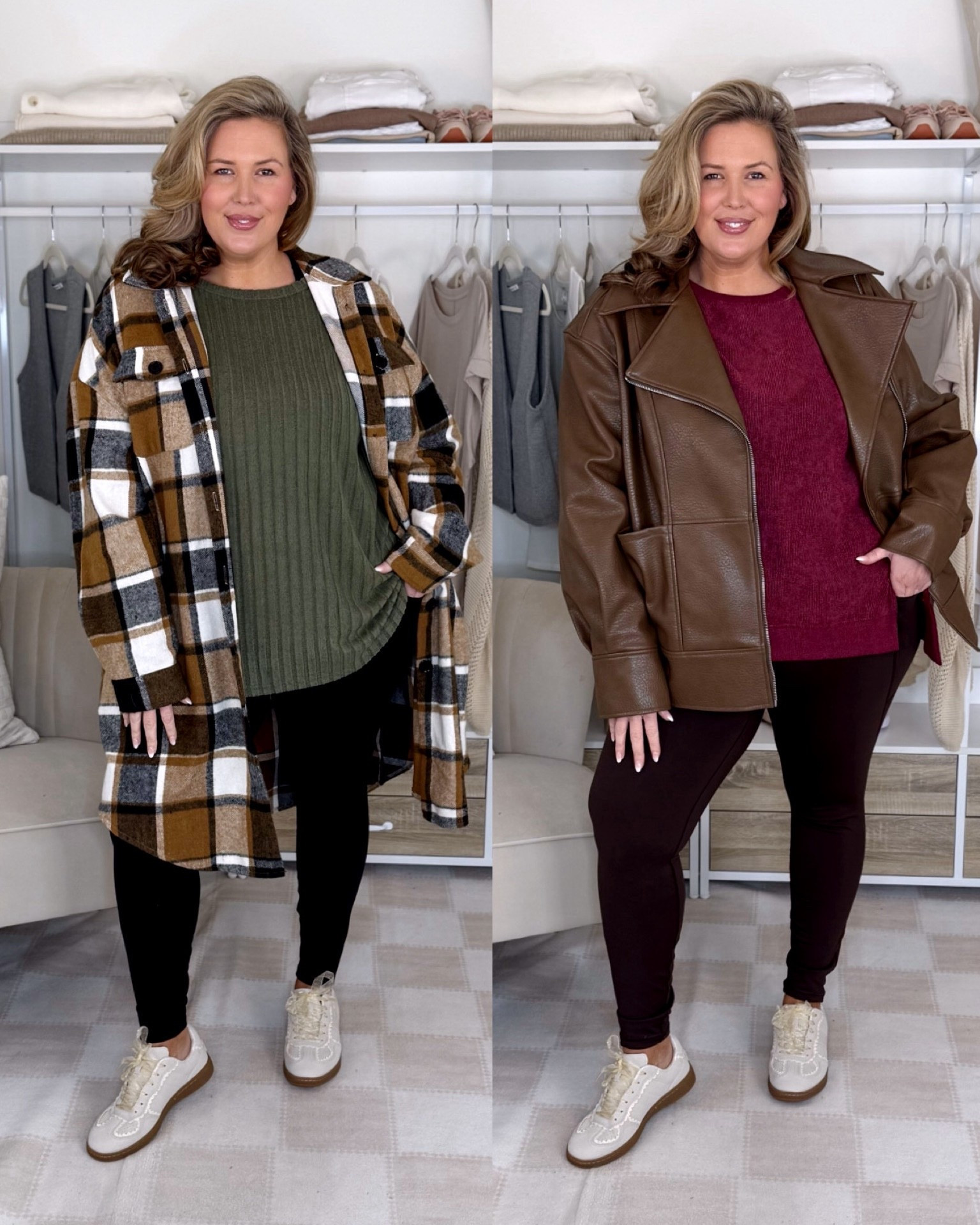 Get your regular size in the leggings!! I am 5'8 18/20/2X 42DD - Here are my sizes: The leggings are 2XL, The bra is 2XL, The red sweater is a 3X , the leather jacket is a 2X, The green top is 3X, The shacket is a size 22, size up!

Plus size fashion, holiday outfit ideas, midsize fashion, everyday outfit ideas, mom style, affordable fashionn

#LTKMidsize #LTKPlusSize #LTKFindsUnder50