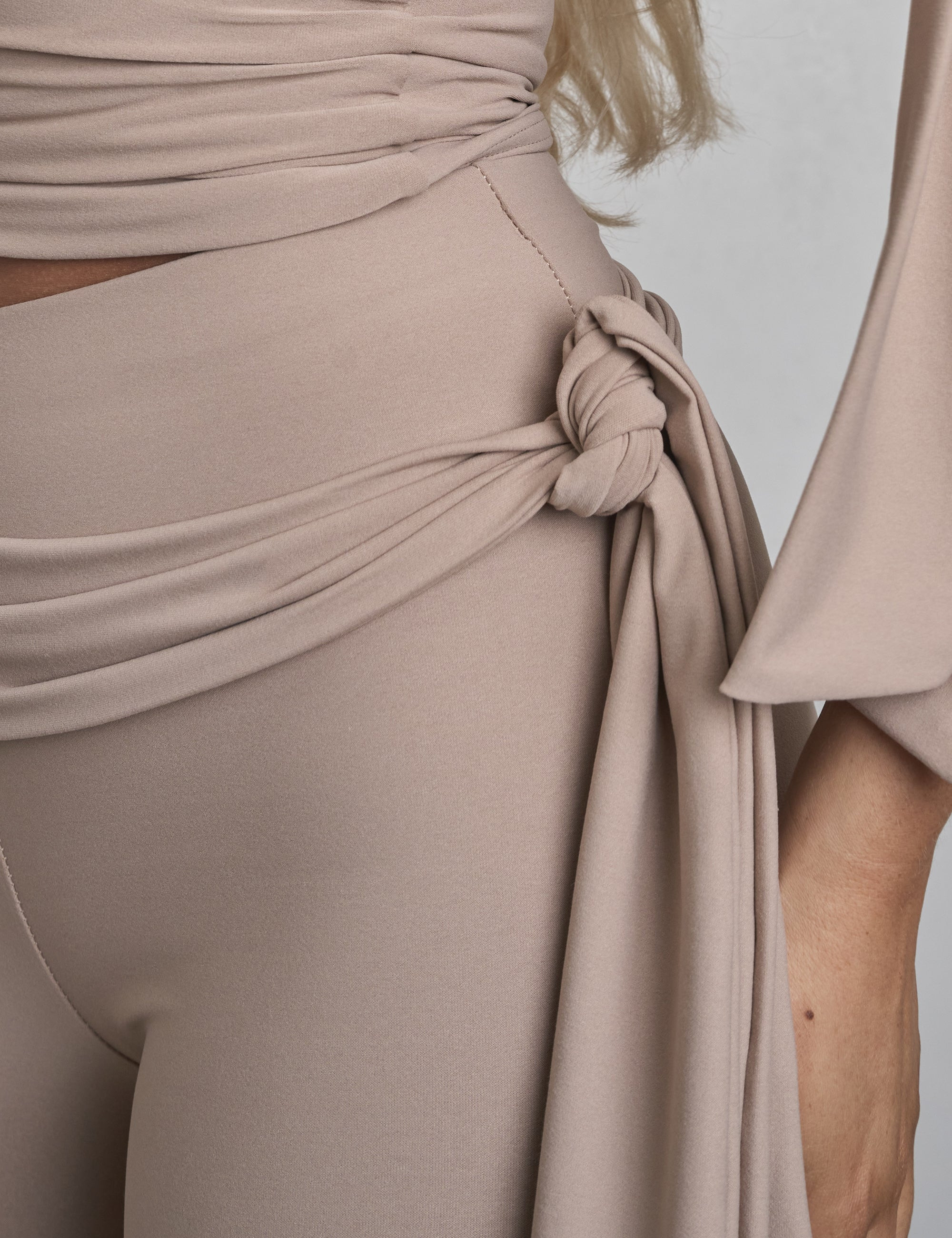 Knot Detail Tie Side Luxe Slinky Capri Pants Latte | Public Desire (US & CA)