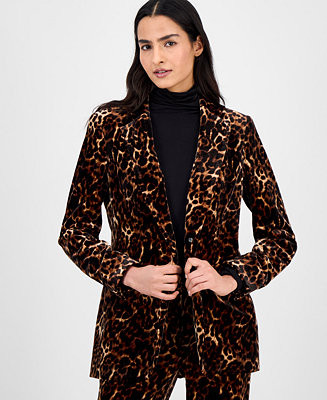 Petite Animal-Print Notched Collar Blazer | Macy's
