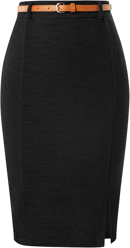 Kate Kasin Women's Tweed Pencil Skirt Knee Length High Waisted Skirts with Slit Elegant Skirts wi... | Amazon (US)