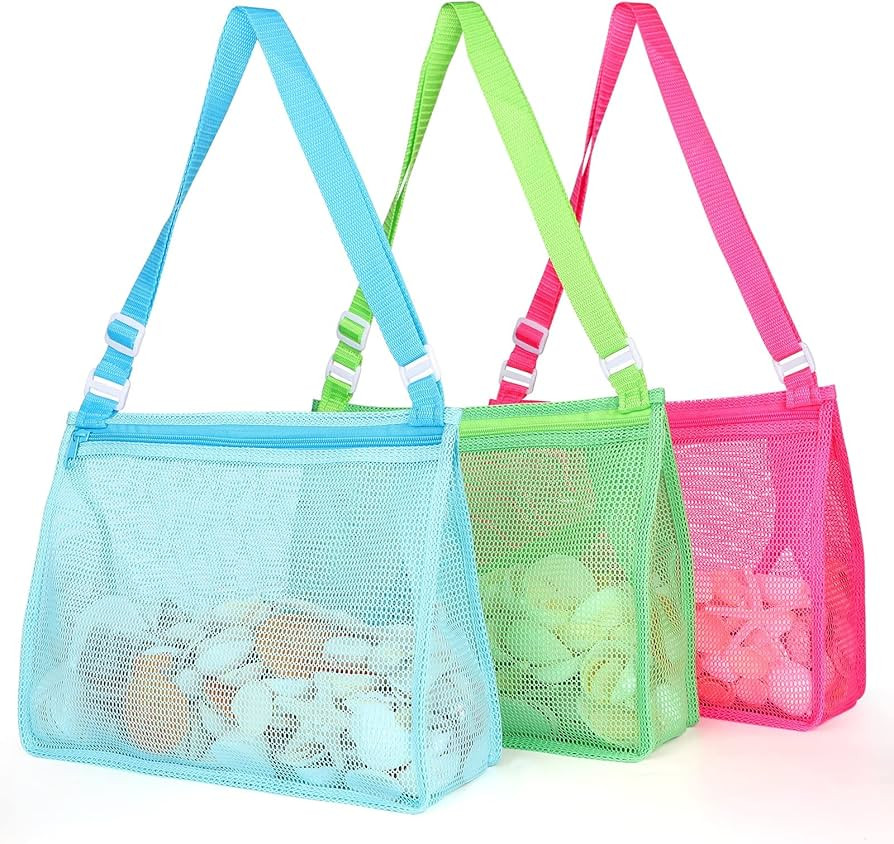 Beach Toy Large Mesh Beach Bag Kids Shell Collecting Bag Beach Sand Toy Seashell Bag for Holding ... | Amazon (US)