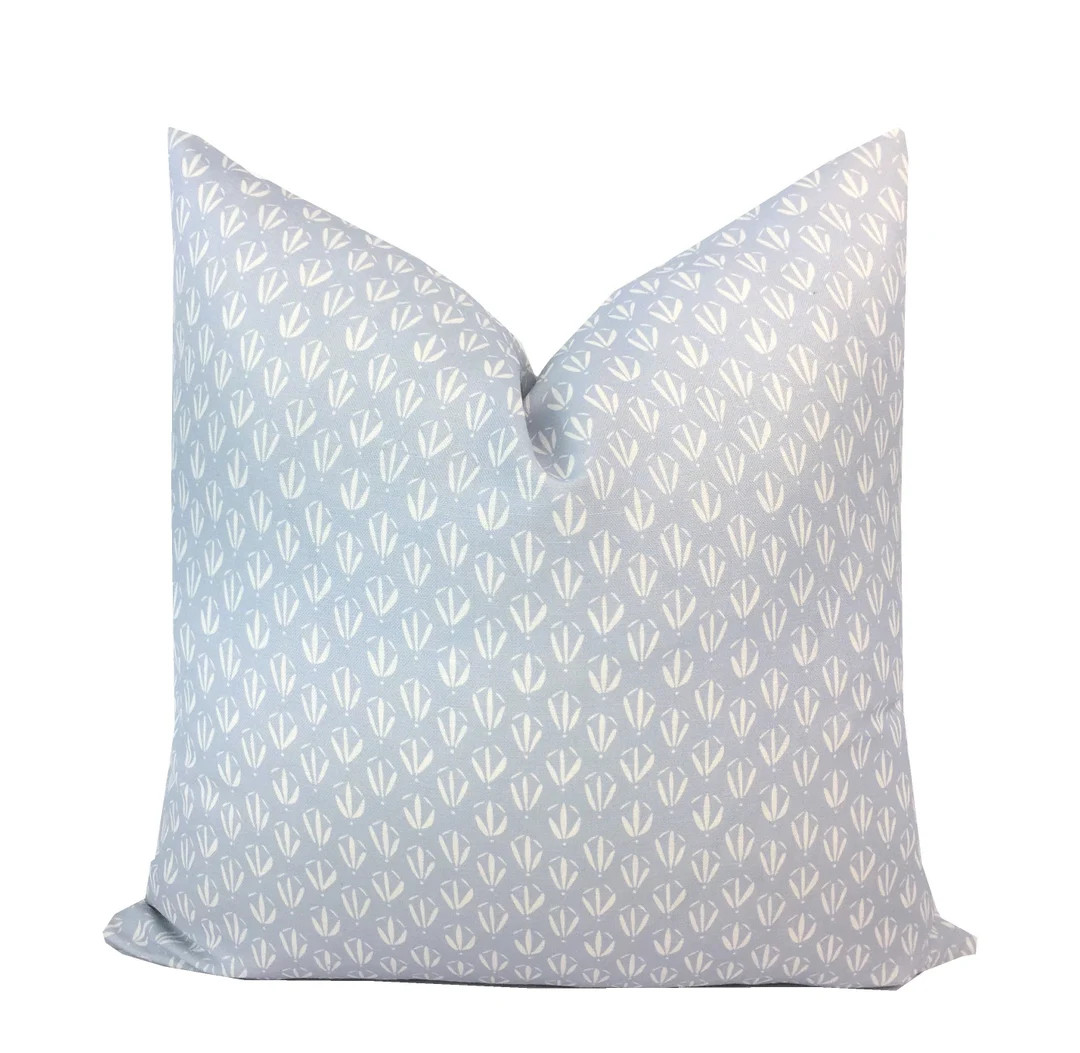 Designer Haint Blue Pillow Cover | High End | Ivory pattern on Sky Blue Linen | Blue Neutral | 1 ... | Etsy (US)
