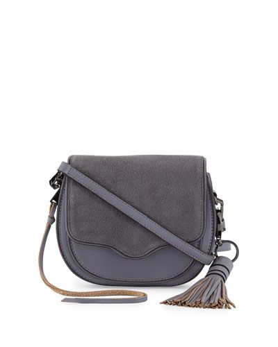 Suki Mini Suede & Leather Saddle Bag, Gray Denim | Neiman Marcus