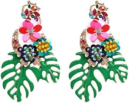 Bohemian Tropical Palm Leaf Earrings Sequins Beads Resin Acrylic Trim Monstera Statement Dangle E... | Amazon (US)