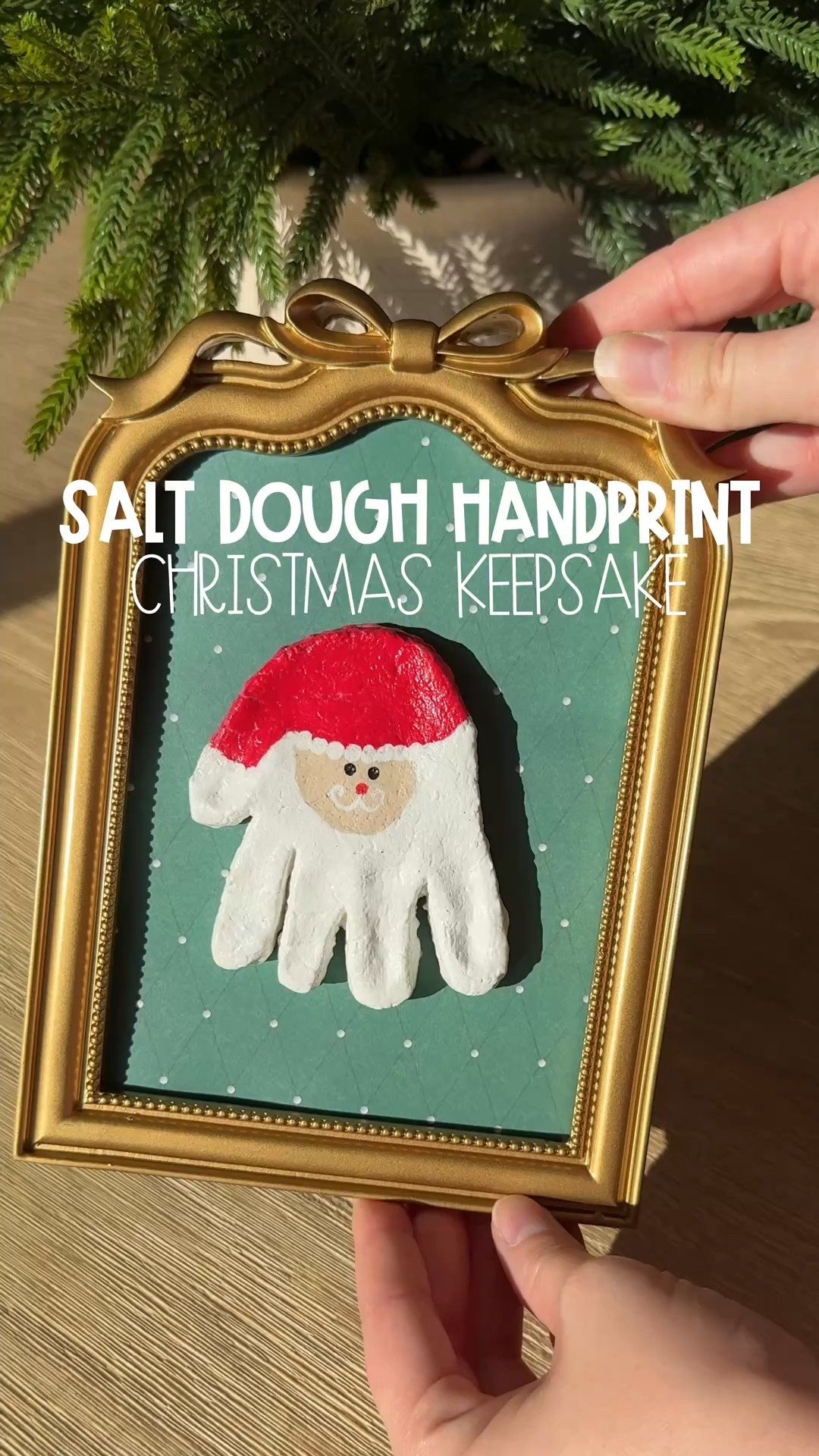 I finally found the cutest way to use the salt dough handprints I made last year 🥹🎄
I had a couple extras that didn’t have holes for ornaments, and I could never decide what to do with them… until now. This turned out even sweeter than I imagined. ❤️

I grabbed a cute frame from Target, some Christmas scrapbook paper from Michael’s, traced the insert it came with, cut it out, popped it in (with the foam backing!), and hot glued my toddler’s little salt dough handprint Santa right on top. THAT’S IT. And now it’s officially my new favorite Christmas decoration 😭✨

Let me know if you want a whole video on making the salt dough ornaments themselves — I made so many last year that I swore I’d never do it again… but honestly they turned out so cute I could definitely be convinced 😂

#christmas christmaskeepsake christmasdiy handprint handprintart keepsake keepsakeart 

#LTKGiftGuide #LTKHoliday #LTKKids