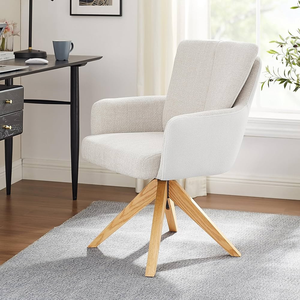 Art Leon Desk Chair No Wheels, Modern Swivel Accent Chair, Fabric Upholstered Armchair with Oak W... | Amazon (US)