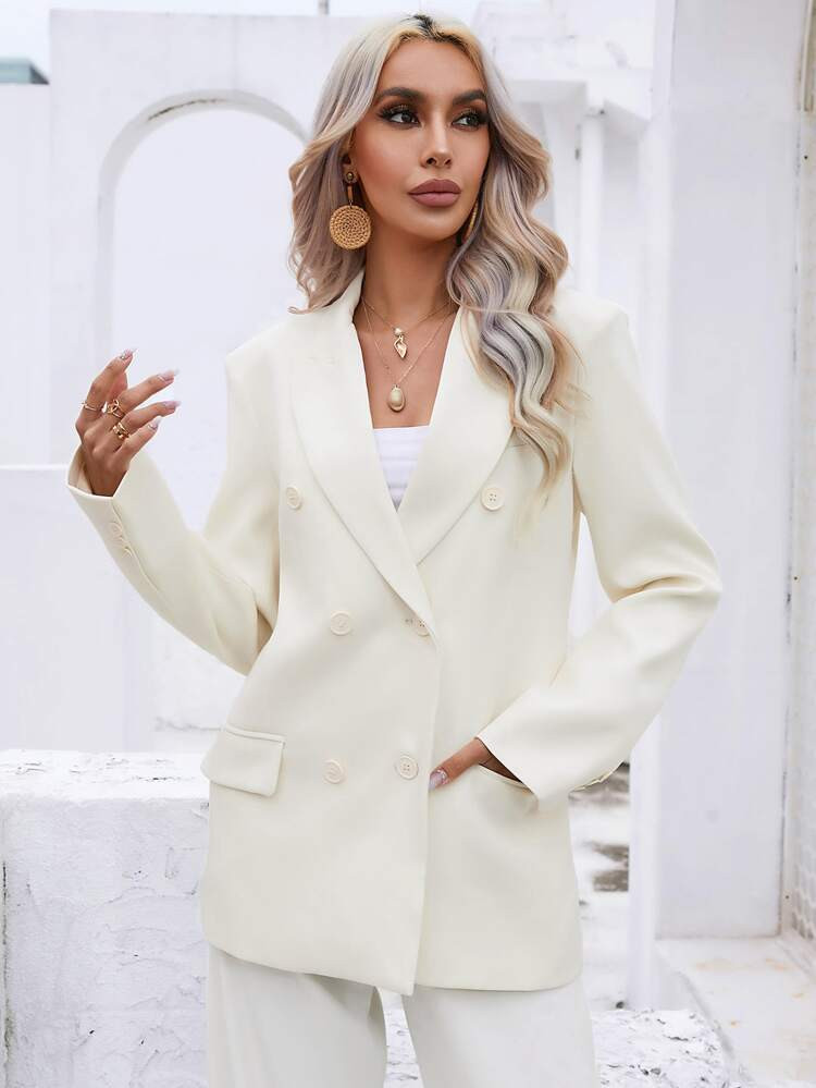 SHEIN BIZwear Solid Double Breasted Shawl Collar Blazer | SHEIN