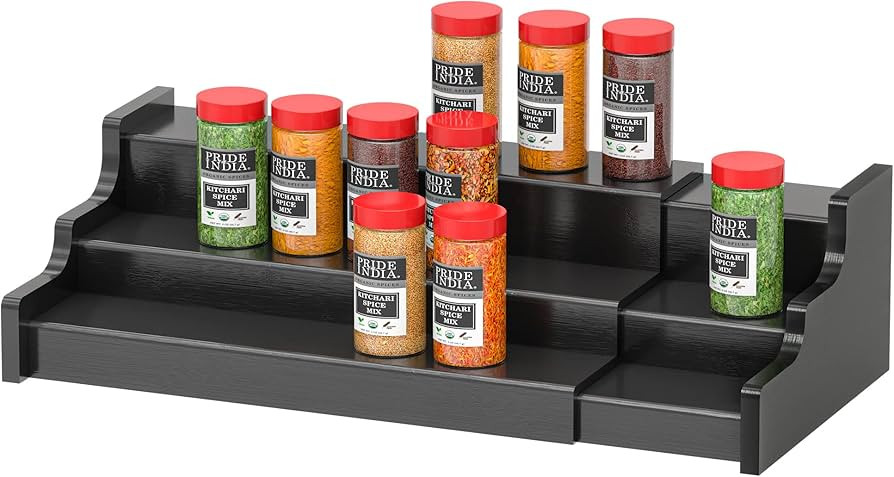 Spice Rack Organizer For Cabinet - 3 Tier Black Bamboo Wooden Expandable Display Shelf from 12.70... | Amazon (US)