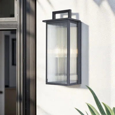 2 - Light 18''H Black Metal Glass Outdoor Wall Sconce with Dusk to Dawn | Wayfair North America