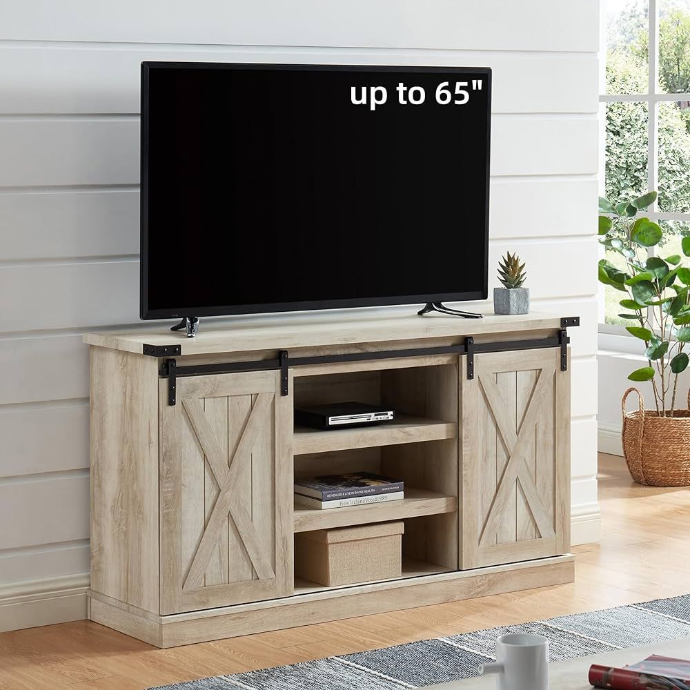 EDYO LIVING Farmhouse TV Stand for 65 Inch TV, Wood TV Stand with Sliding Barn Door, Entertainmen... | Amazon (US)