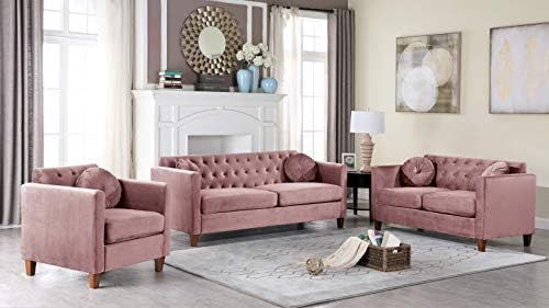 Container Furniture Direct Kitts Classic Chesterfield Upholstered Sofa, Loveseat and Chair Set, R... | Amazon (US)