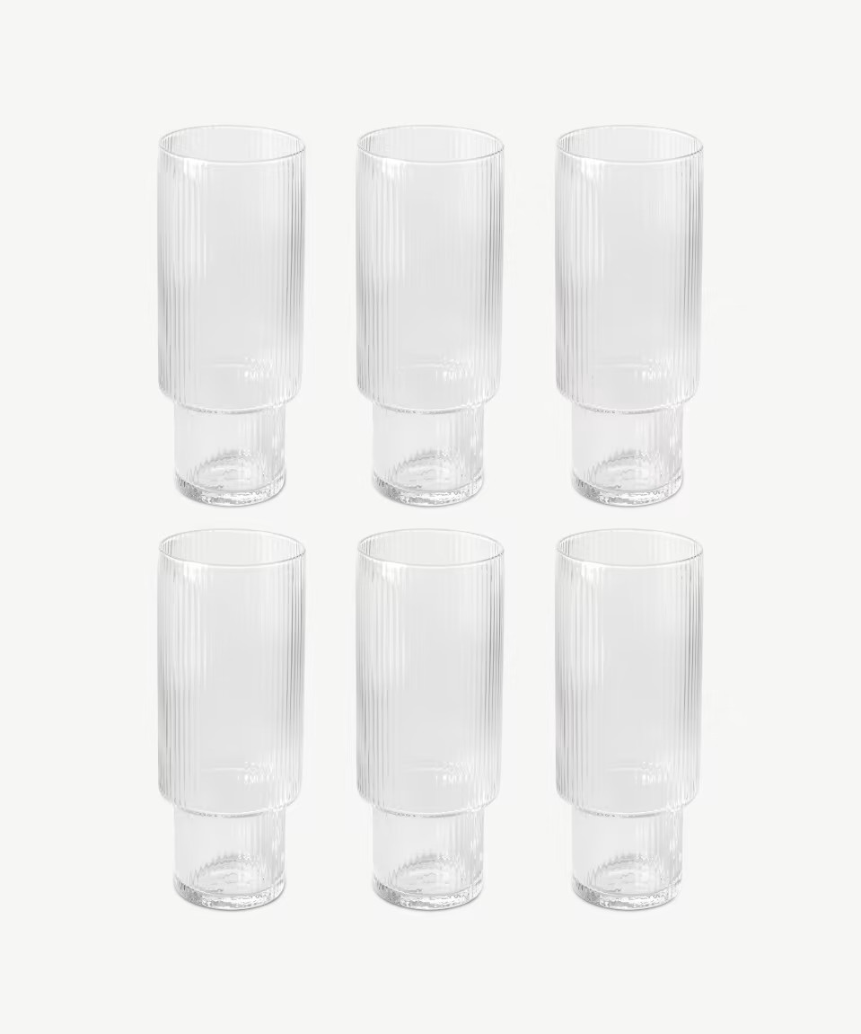 Mollie set van 6 gerribelde longdrinkglazen, doorzichtig | Made.com NL/BE