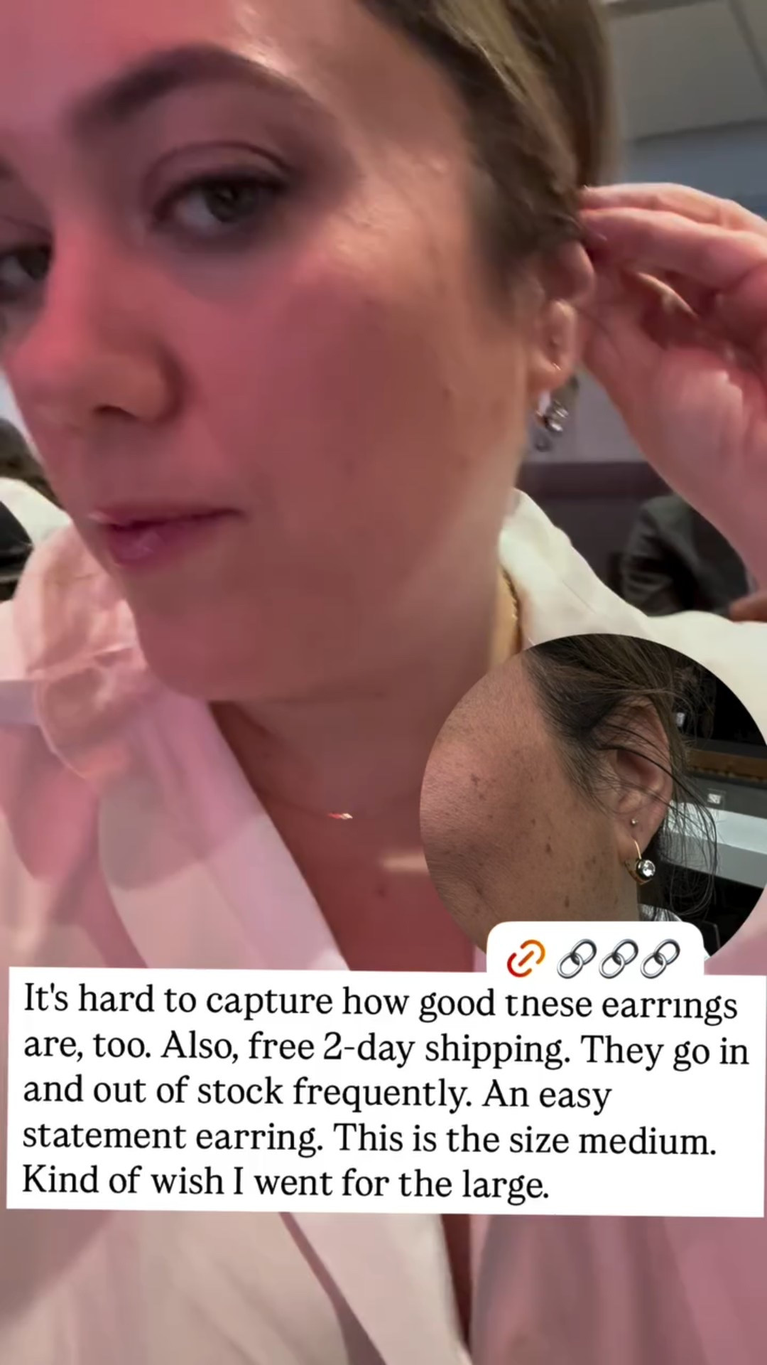 It's hard to capture how good these earrings are, too. Also, free 2-day shipping. They go in and out of stock frequently. An easy statement earring. This is the size medium.  Kind of wish I went for the large.

#LTKStyleTip #LTKGiftGuide