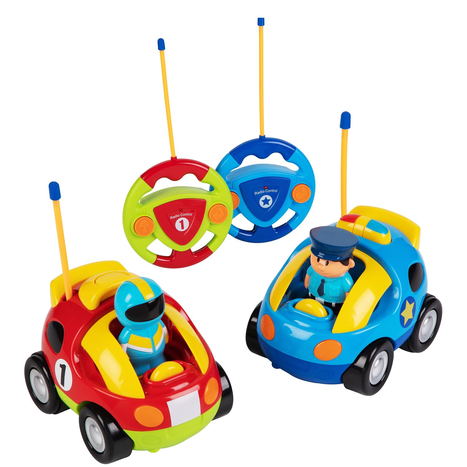 PREXTEX Cartoon Remote Control Car - 2-Pack Police and Race Car Toddler Toys - RC Cars for Kids w... | Amazon (US)
