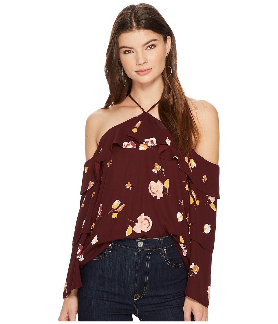 1.STATE - Cold Shoulder Blouse w/ Tiered Sleeves (Deep Claret) Women's Blouse | Zappos
