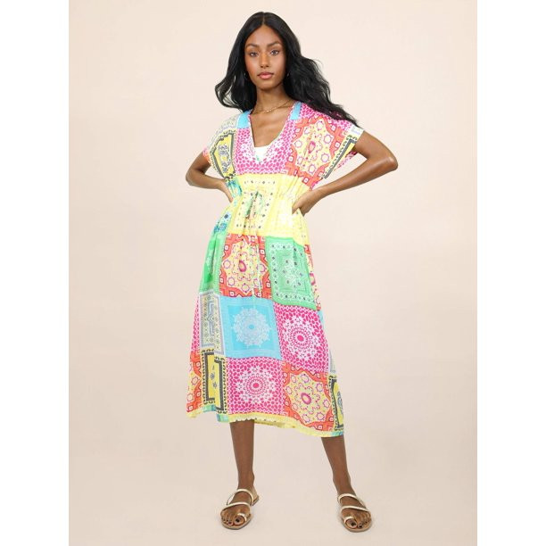 Scoop Women's Patchwork Print Kimono with Tie Front | Walmart (US)