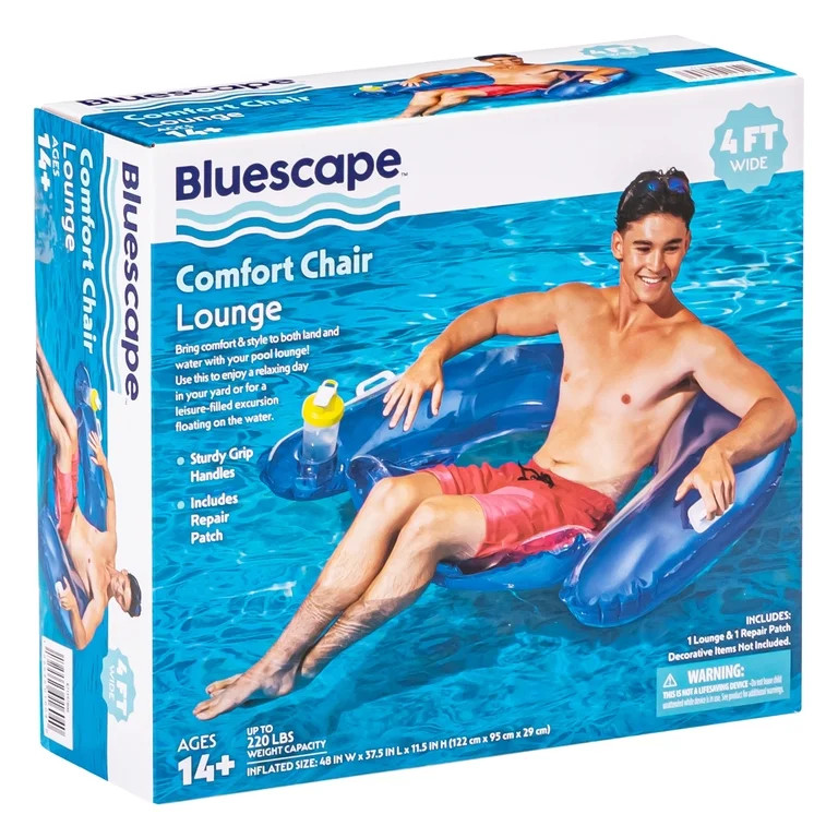 Bluescape Inflatable Comfort Chair Lounge Pool Float, Blue ,Age 14 & up, Unisex | Walmart (US)