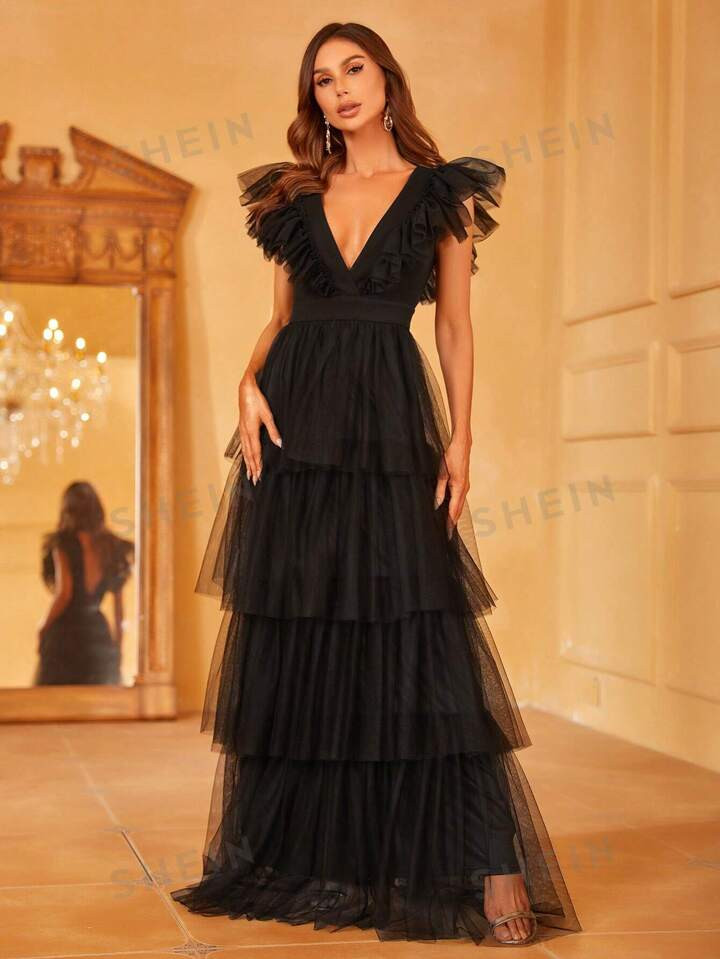 Ruffle Trim Mesh Wedding Dress | SHEIN