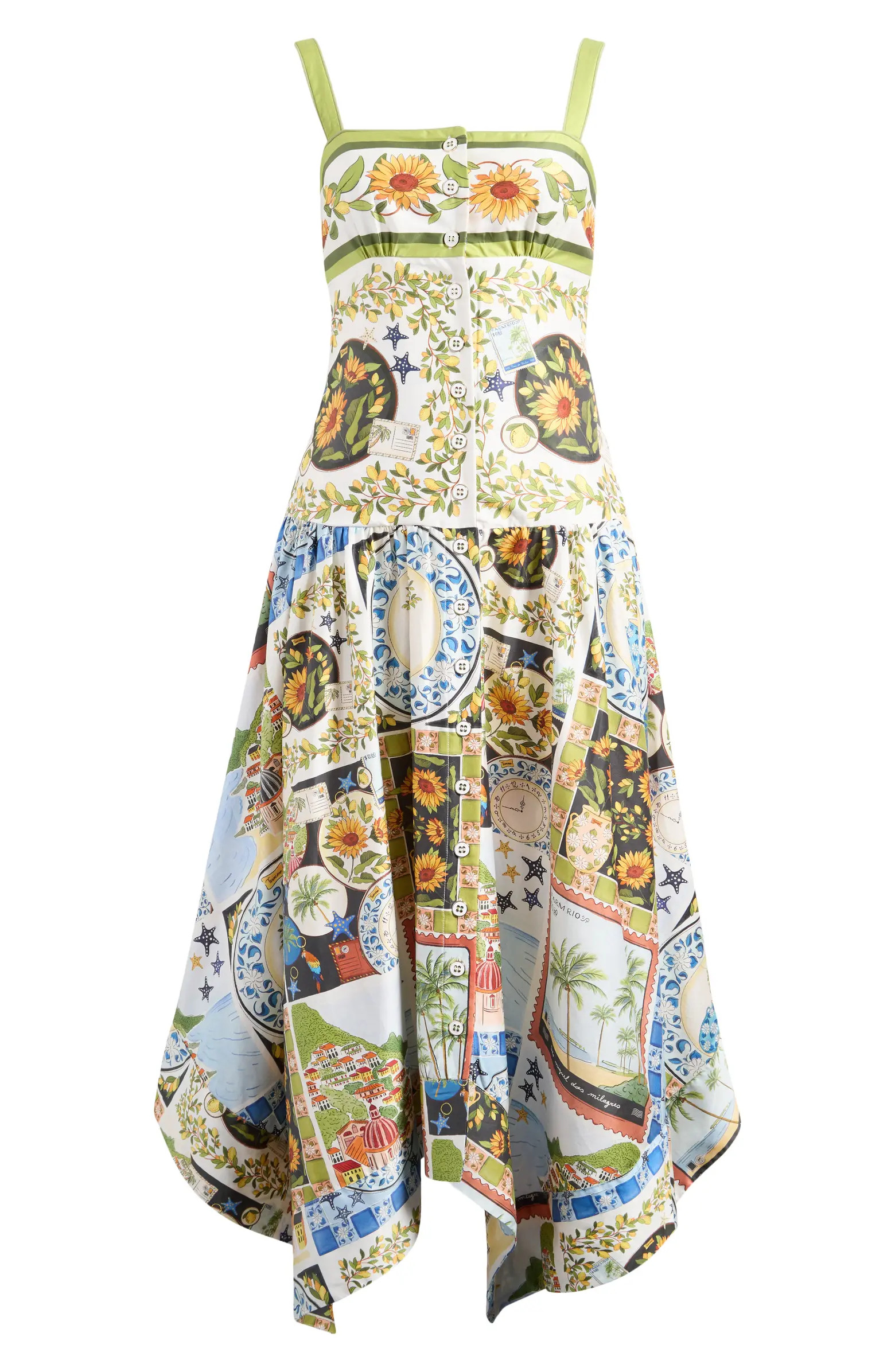 FARM Rio Latin Trip Print Asymmetric Cotton Button-Front Sundress | Nordstrom | Nordstrom