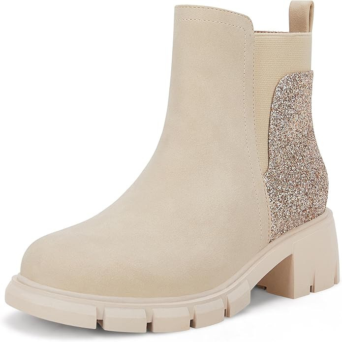 Ermonn Girls Ankle Boots Chelsea Glitter Side Zipper Non-Slip Outdoor Fashion Booties for Toddler... | Amazon (US)