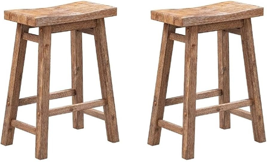 Boraam Sonoma Counter Height Backless Saddle Stool for Kitchen, Barnwood Wire-Brush Finish, Set o... | Amazon (US)