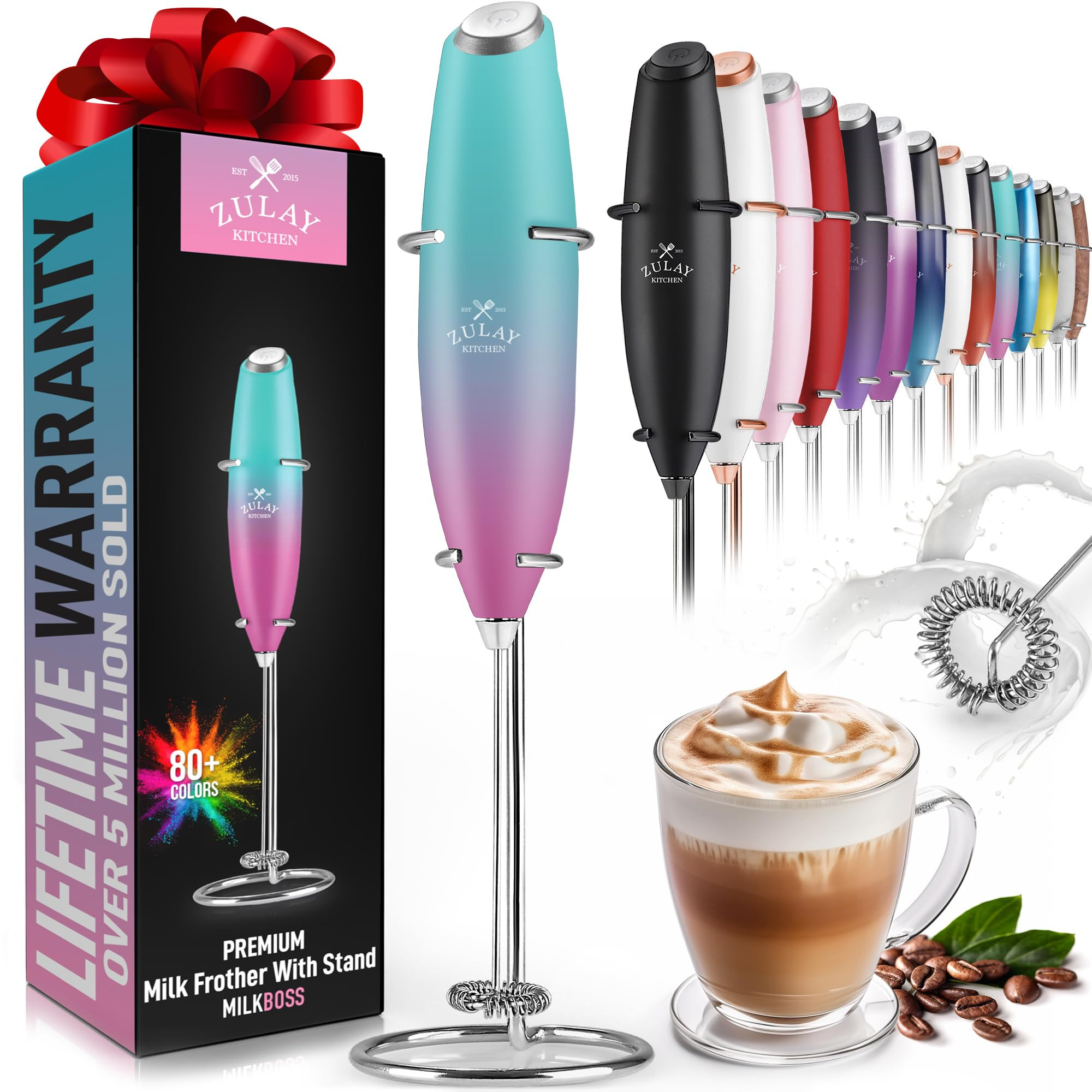 Zulay Powerful Milk Frother Handheld Foam Maker for Lattes - Whisk Drink Mixer for Coffee, Mini F... | Amazon (US)