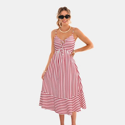 Women's Breezy Striped Tie-Front Maxi Dress - Cupshe-XL-Red | Target