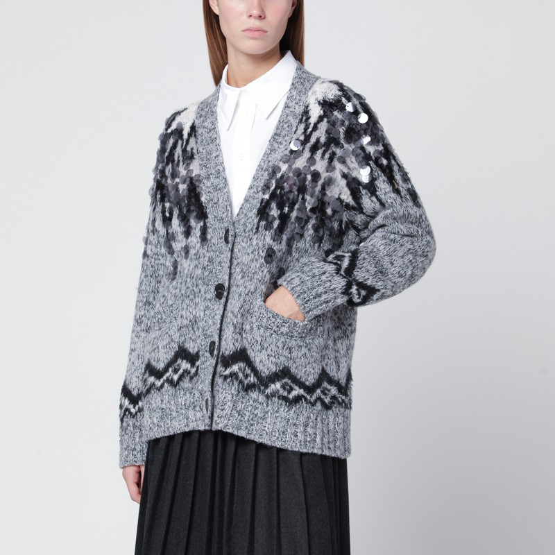 Grey wool-blend cardigan with sequins | The Double F