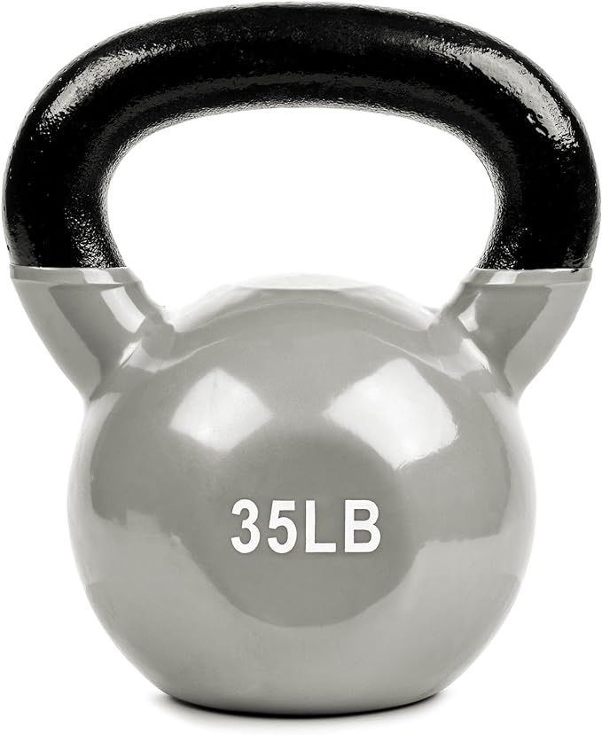 Victor Fitness Solid Cast Iron Vinyl Coated Silver Kettlebell with Wide Easy-to-Grip Handle. Grea... | Amazon (US)
