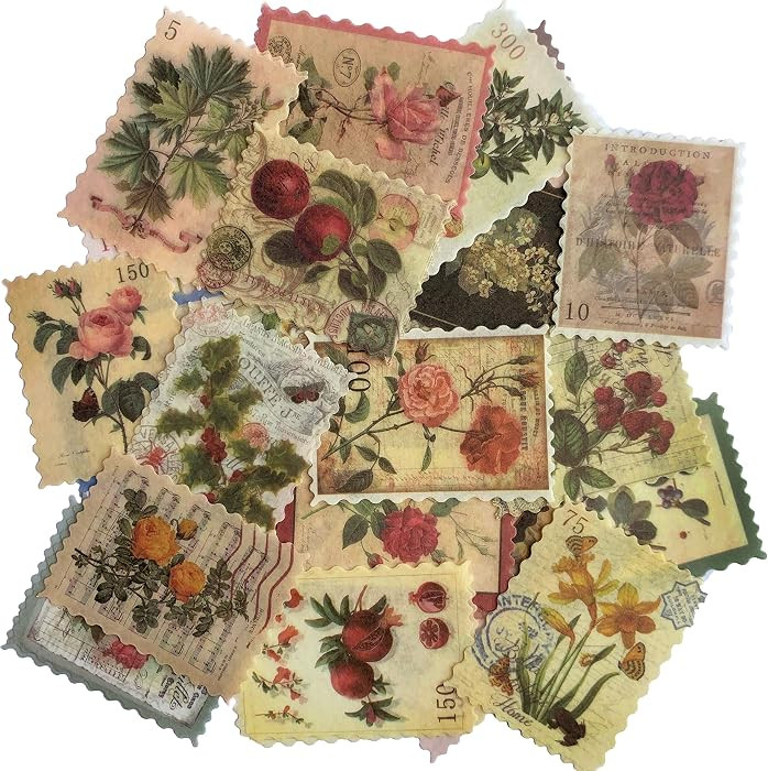 60pcs Vintage Postage Stamp Stickers, Aesthetic Botanical Deco Paper Sticker for Scrapbooking, Jo... | Amazon (US)
