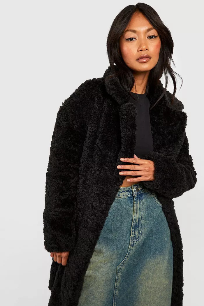 Textured Belted Faux Fur Coat | Boohoo.com (UK & IE)