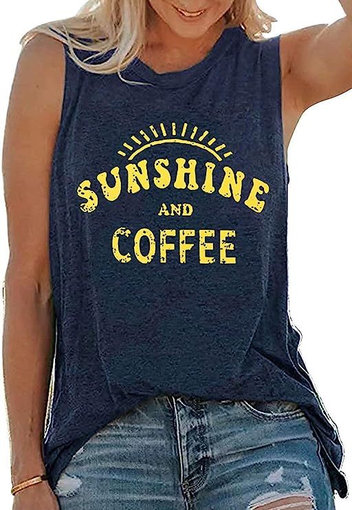 Umsuhu Sunshine and Coffee Tank Casual Summer Graphic Tank Tops for Women Sleeveless Graphic Tank... | Amazon (US)