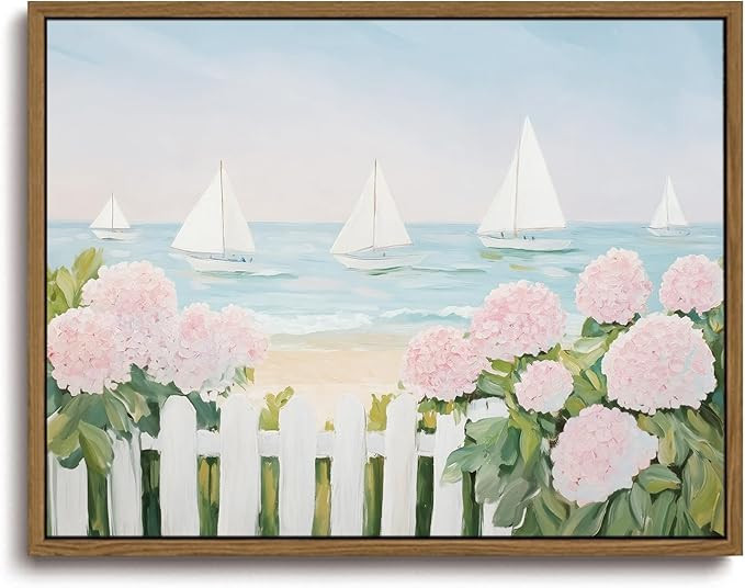 KISSFOX Framed Wall Art Decor Coastal Sailboat Pictures Wall Decor Summer Ocean Aesthetic Canvas ... | Amazon (US)