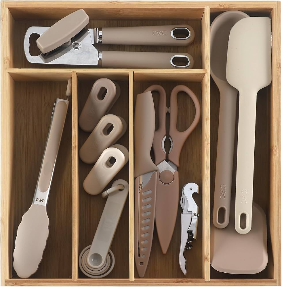 COOK WITH COLOR Bamboo Kitchen Utensil Set with Drawer Organizer | Cooking Tools and Storage Cadd... | Amazon (US)