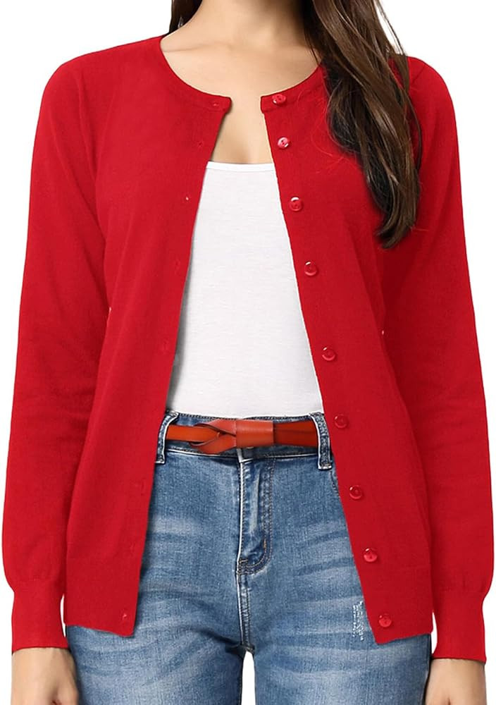 GRACE KARIN Women's Long Sleeve Button Down Crew Neck Classic Sweater Knit Cardigan | Amazon (US)